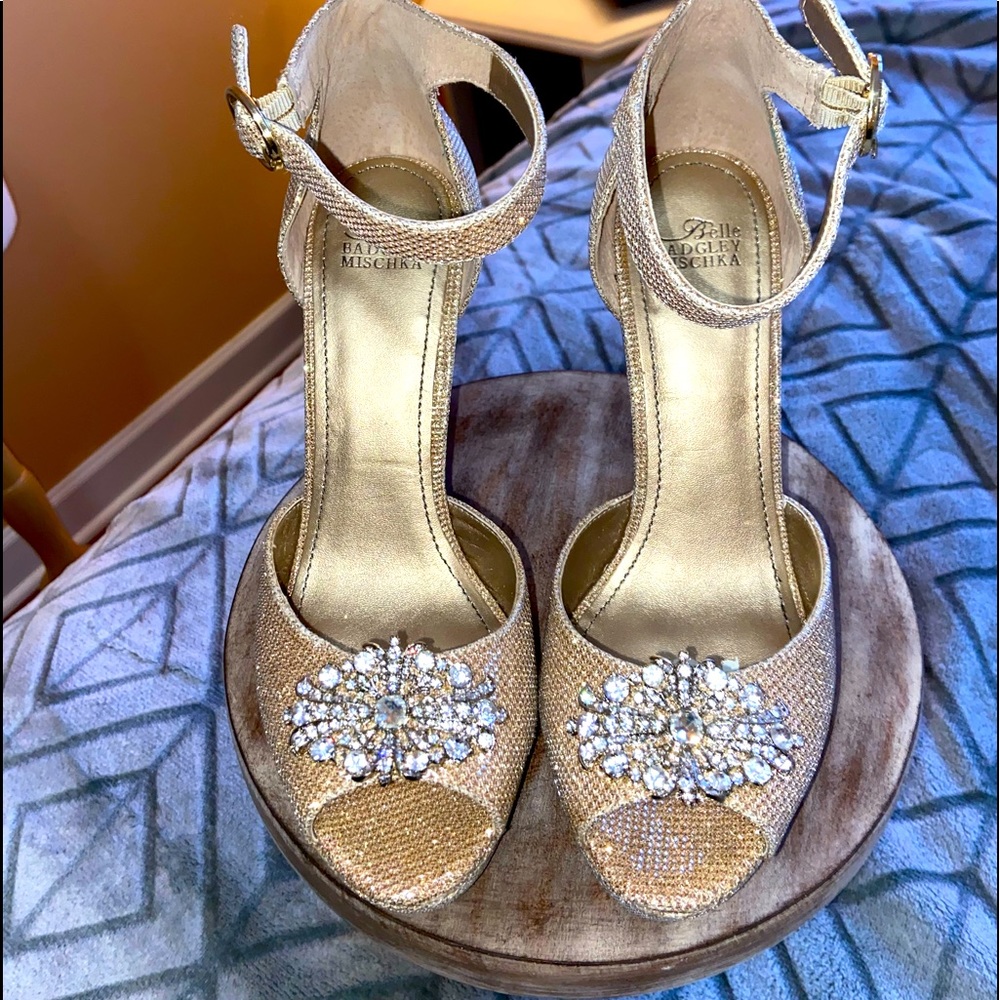 Badgley Mischka 💎Belle Gold Jeweled Platform Heels crystal embellishment